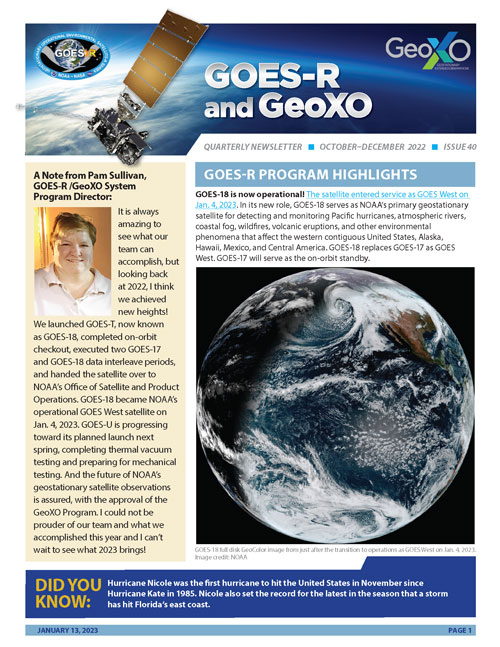 Cocinando camión Húmedo GOES-R Series and GeoXO Program quarterly newsletter, October through  December 2022