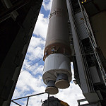View HIGHEST REZ Version in new window. GOES-S Atlas V First Stage Booster Lifted to Vertical On Stand (LVOS)